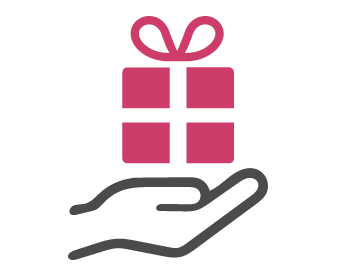 手の上にリボン付きプレゼントを乗せたアイコン